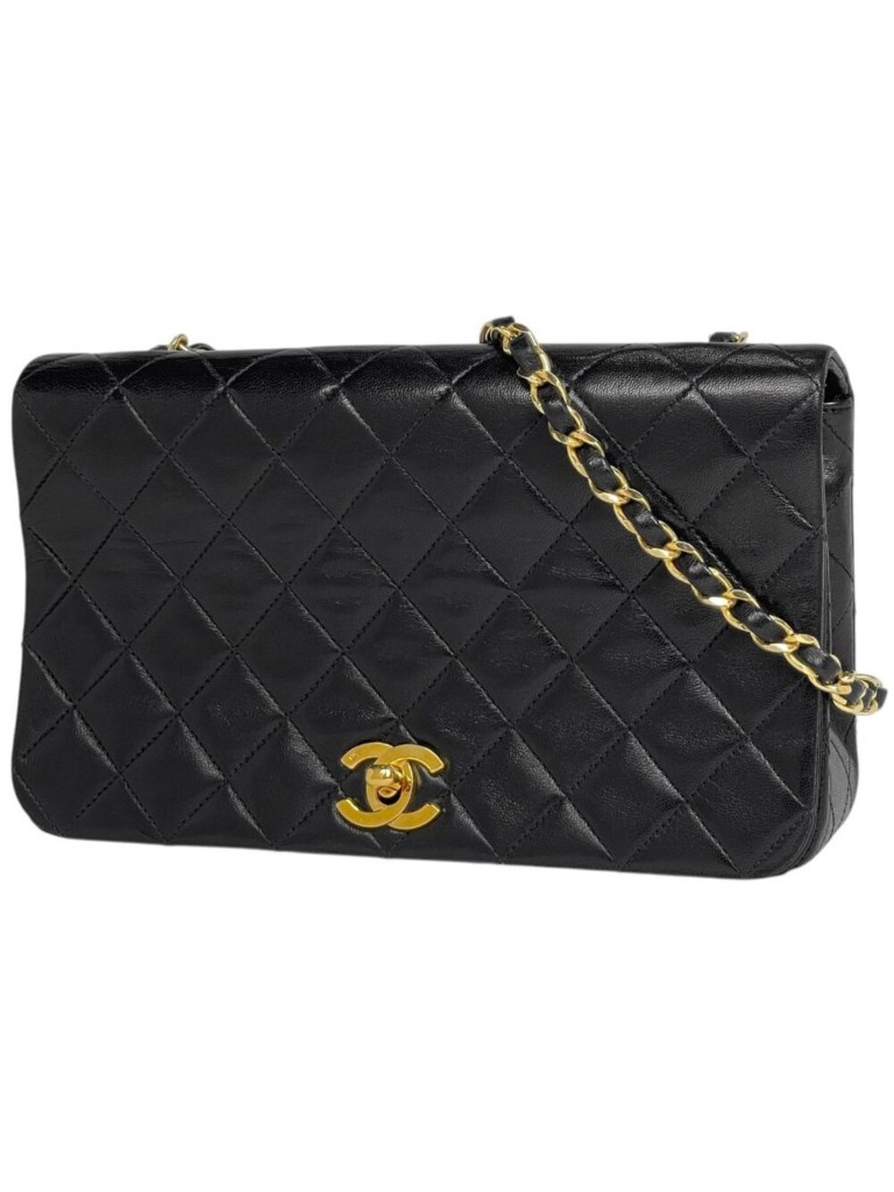 Chanel Shoulder Bag Quilted Single Flap CC Logo Leather Black